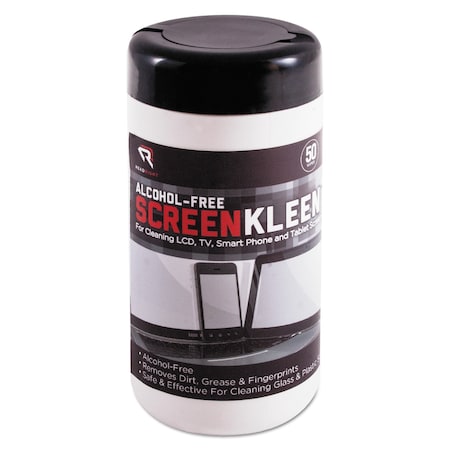 Read Right ScreenKleen Monitor Screen Wet Wipes, Cloth, 5.25 x 5.75, 50/Tub RR1491